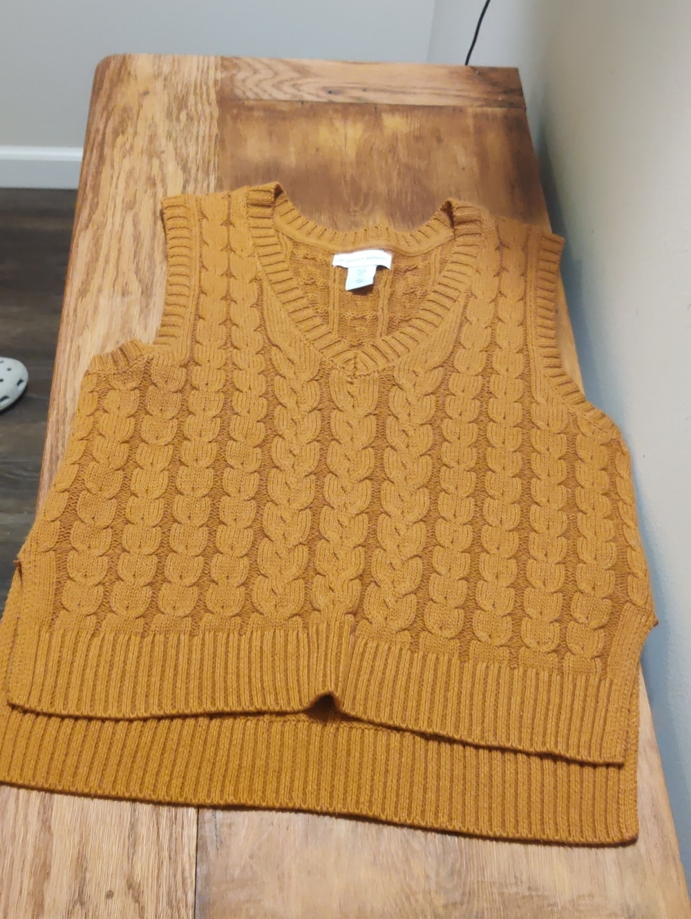 cupcakes & cashmere Mustard Cable Knit V-Neck Sweater Vest